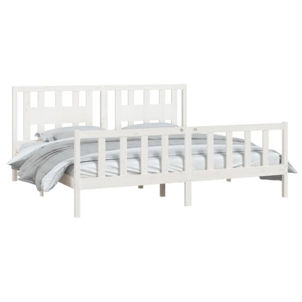 vidaXL sengeramme med sengegavl 200x200 cm massivt fyrretræ hvid -  Senge & sengeramme