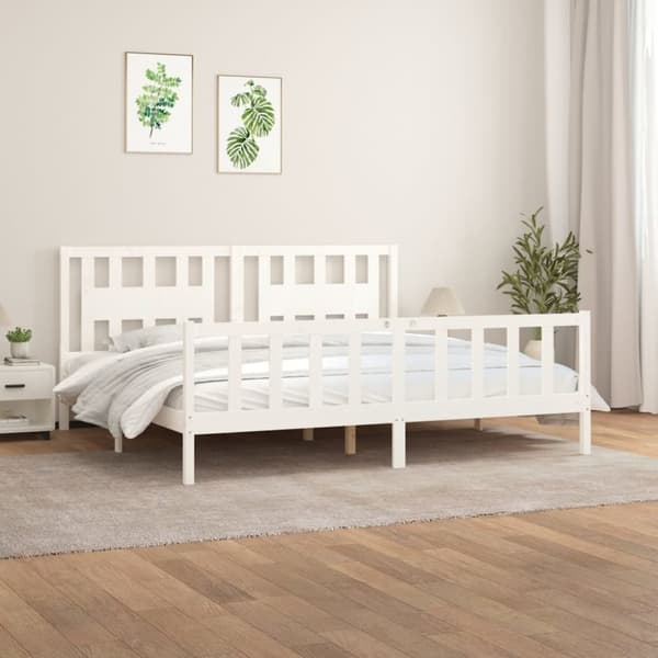 vidaXL sengeramme med sengegavl 200x200 cm massivt fyrretræ hvid -  Senge & sengeramme