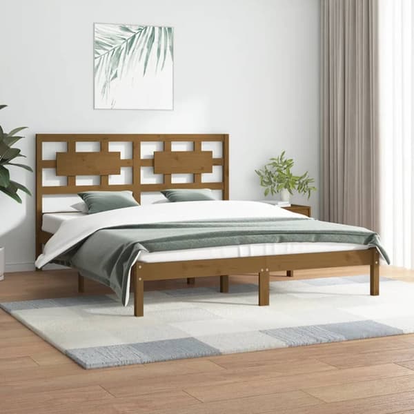 vidaXL sengeramme 200x200 cm massivt fyrretræ gyldenbrun - Senge & sengeramme