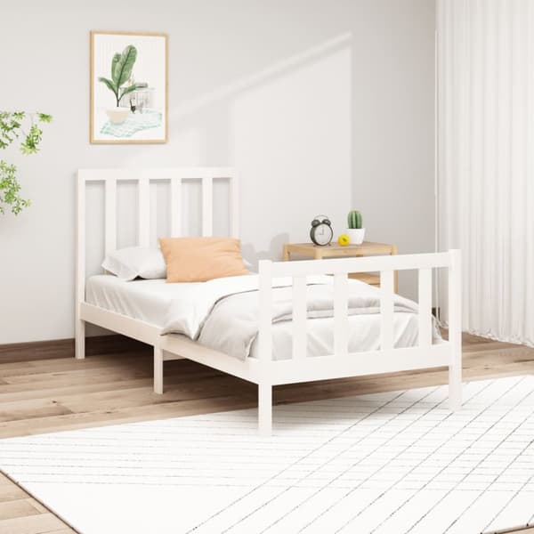 vidaXL Sängynrunko valkoinen täysi mänty 90x200 cm -  Sängyt & sängynrungot