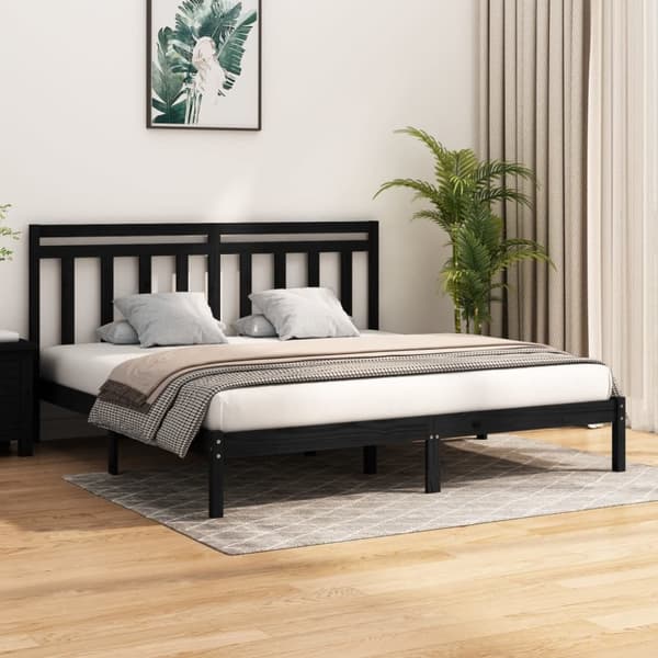 vidaXL sengeramme 200x200 cm massivt træ sort -  Senge & sengeramme