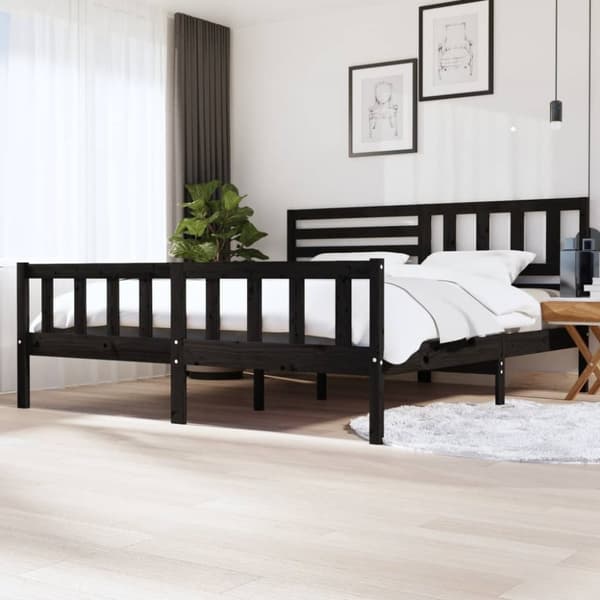 vidaXL sengeramme 200x200 cm massivt træ sort - Senge & sengeramme