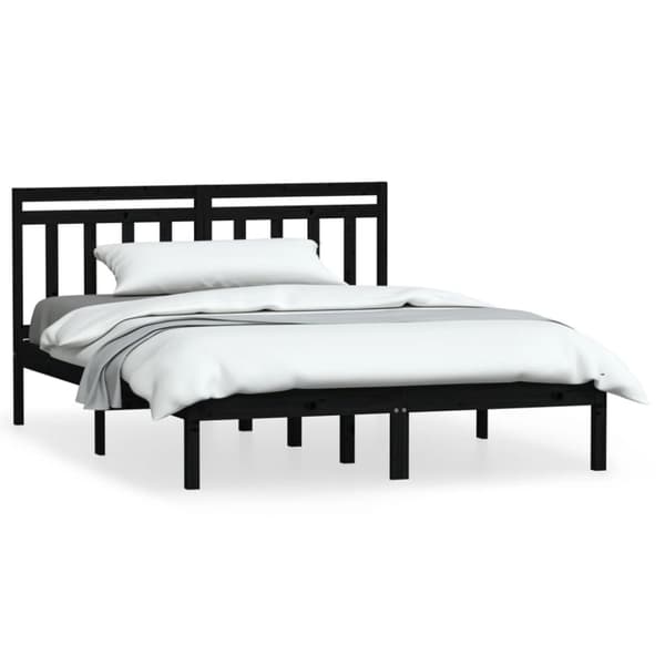 vidaXL sengeramme 140x190 cm massivt fyrretræ sort - Senge & sengeramme