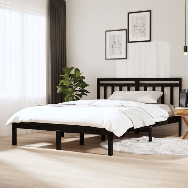 vidaXL sengeramme 140x190 cm massivt fyrretræ sort -  Senge & sengeramme