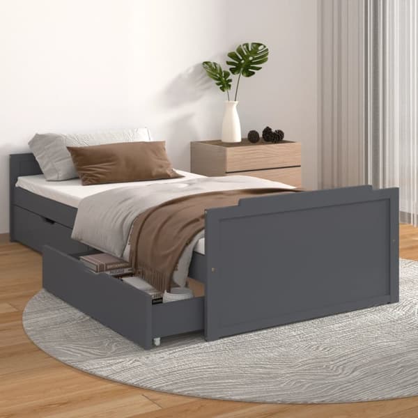 vidaXL Sängram med lådor mörkgrå massiv furu 90x200 cm - Sängar & sängramar
