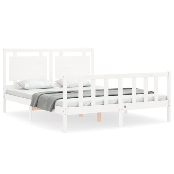 vidaXL Sängram med huvudgavel vit 160x200 cm massivt trä -  Sängar & sängramar