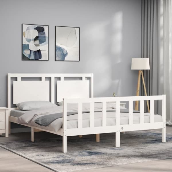 vidaXL Sängram med huvudgavel vit 160x200 cm massivt trä -  Sängar & sängramar