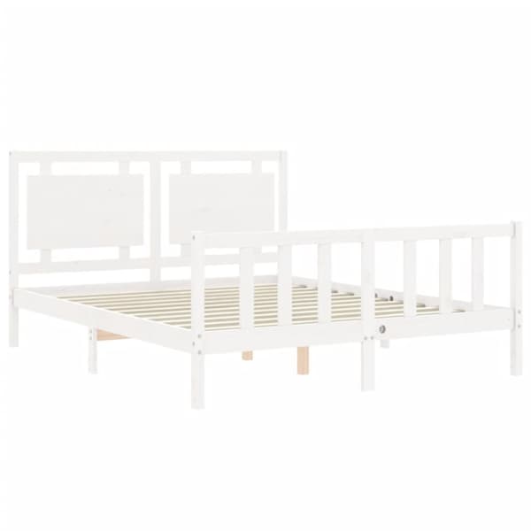 vidaXL Sängram med huvudgavel vit 160x200 cm massivt trä -  Sängar & sängramar