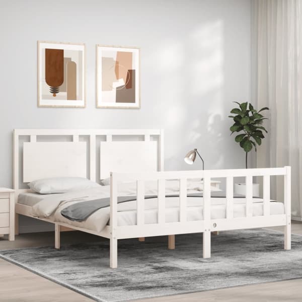 vidaXL Sängram med huvudgavel vit 160x200 cm massivt trä -  Sängar & sängramar