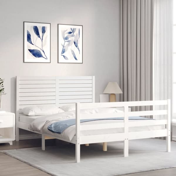 vidaXL Sängram med huvudgavel vit 120x200 cm massivt trä - Sängar & sängramar