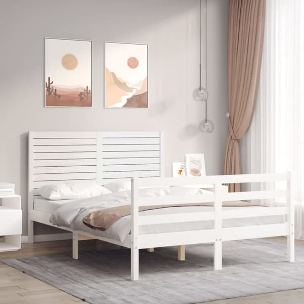 vidaXL Sängram med huvudgavel vit 120x200 cm massivt trä - Sängar & sängramar