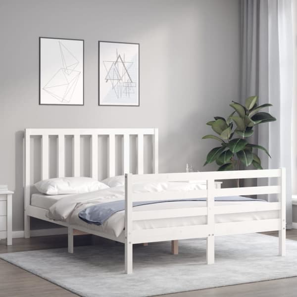 vidaXL Sängynrunko päädyllä valkoinen 140x190 cm täysi puu - Sängyt & sängynrungot