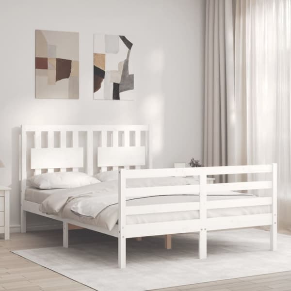 vidaXL Sängynrunko päädyllä valkoinen 140x190 cm täysi puu -  Sängyt & sängynrungot