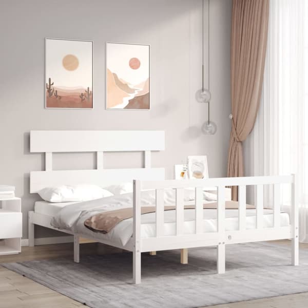 vidaXL Sängynrunko päädyllä valkoinen Small Double täysi puu - Sängyt & sängynrungot