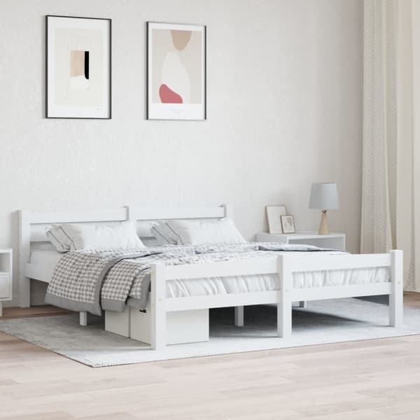 vidaXL sengestel 160x200 cm massivt fyrretræ hvid -  Senge & sengeramme