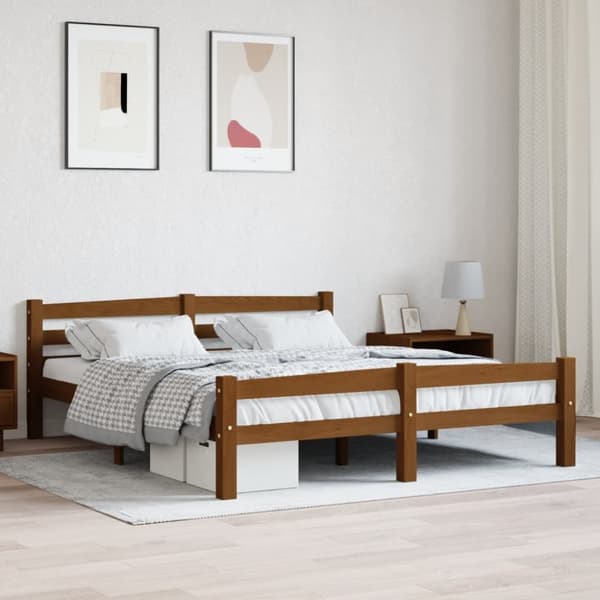 vidaXL sengestel 160x200 cm massivt fyrretræ gyldenbrun - Senge & sengeramme