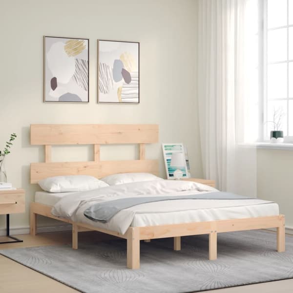 vidaXL sengeramme med sengegavl 140x200 cm massivt træ hvid -  Senge & sengeramme