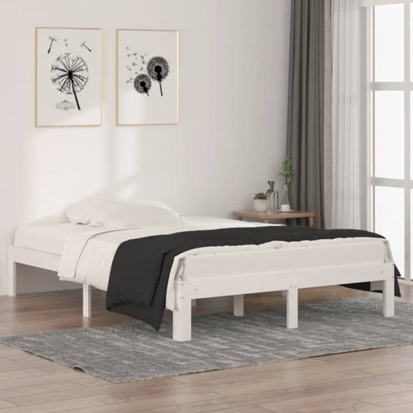 vidaXL sengeramme 135x190 cm dobbelt massivt fyrretræ hvid - Senge & sengeramme