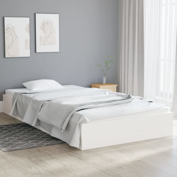 vidaXL Sängynrunko valkoinen täysi puu 90x200 cm -  Sängyt & sängynrungot