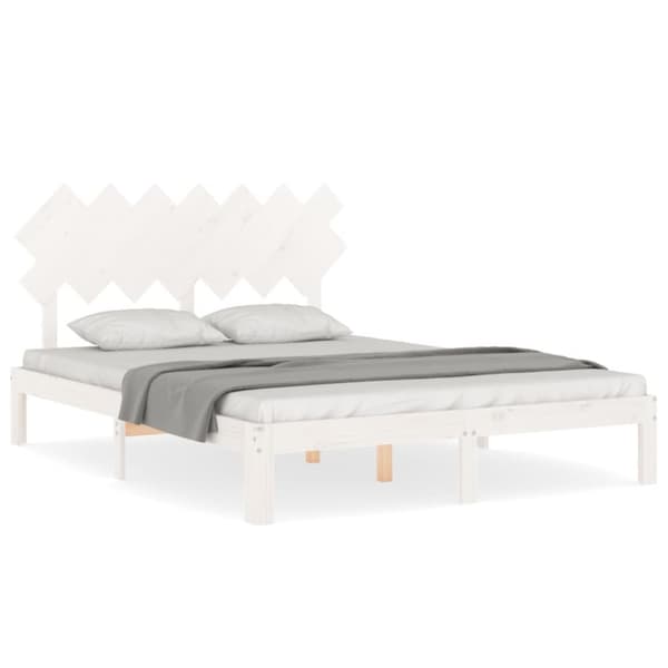 vidaXL Sängram med huvudgavel vit 140x190 cm massivt trä -  Sängar & sängramar