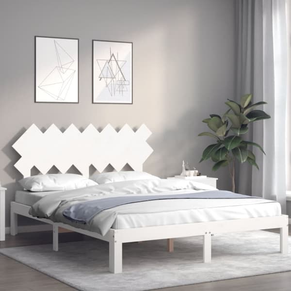 vidaXL Sängram med huvudgavel vit 140x190 cm massivt trä -  Sängar & sängramar