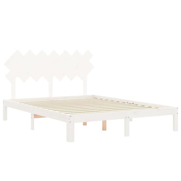 vidaXL Sängram med huvudgavel vit 140x190 cm massivt trä -  Sängar & sängramar