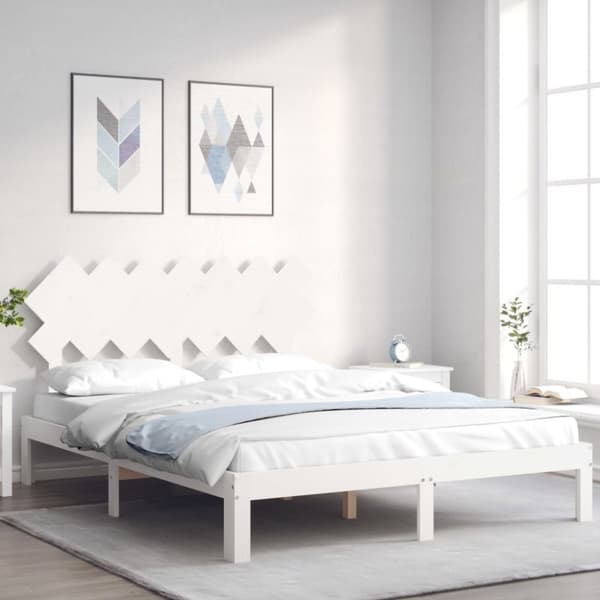 vidaXL Sängram med huvudgavel vit 140x190 cm massivt trä -  Sängar & sängramar