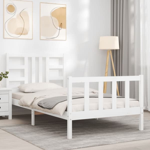 vidaXL Sängynrunko päädyllä valkoinen 90x200 cm täysi puu -  Sängyt & sängynrungot