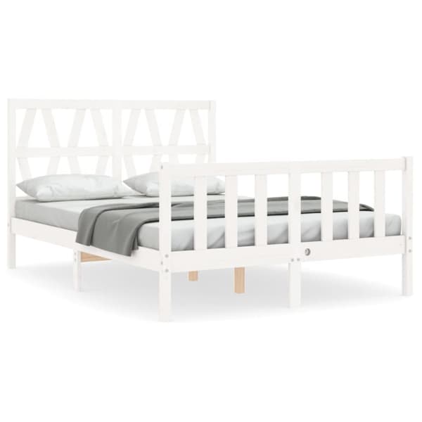 vidaXL Sängram med huvudgavel vit 120x200 cm massivt trä - Sängar & sängramar