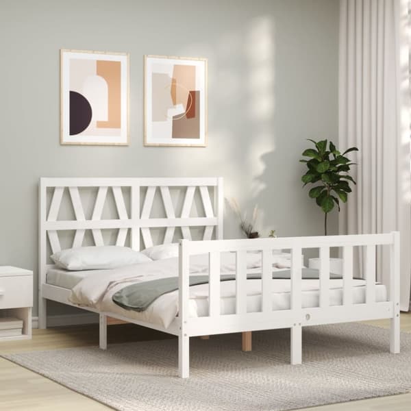 vidaXL Sängram med huvudgavel vit 120x200 cm massivt trä - Sängar & sängramar