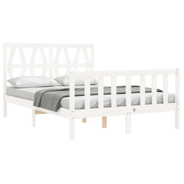 vidaXL Sängram med huvudgavel vit 120x200 cm massivt trä - Sängar & sängramar