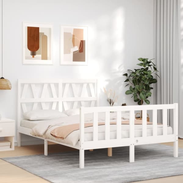 vidaXL Sängram med huvudgavel vit 120x200 cm massivt trä - Sängar & sängramar