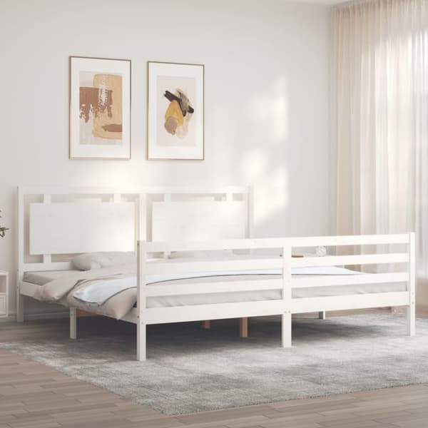 vidaXL Sängynrunko päädyllä valkoinen 200x200 cm täysi puu -  Sängyt & sängynrungot