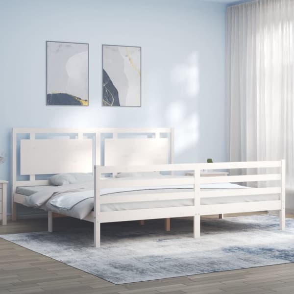 vidaXL sengeramme med sengegavl 200x200 cm massivt træ hvid -  Senge & sengeramme