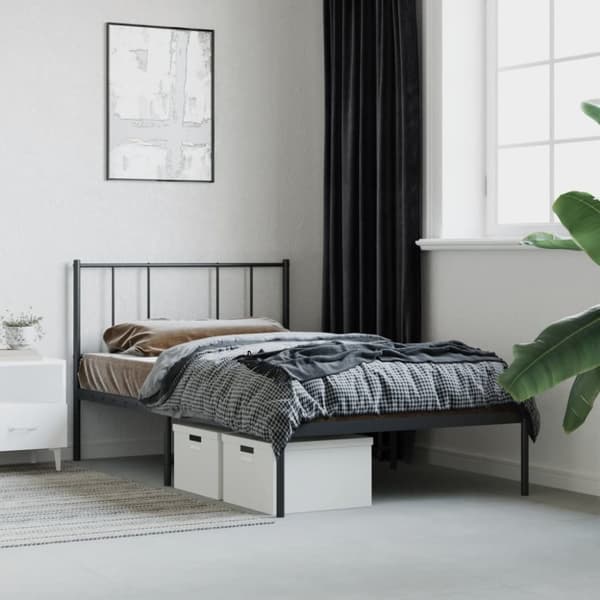 vidaXL sengeramme med sengegavl 75x190 cm metal sort -  Senge & sengeramme