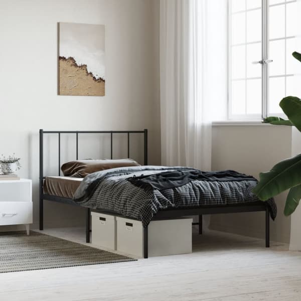 vidaXL sengeramme med sengegavl 75x190 cm metal sort -  Senge & sengeramme