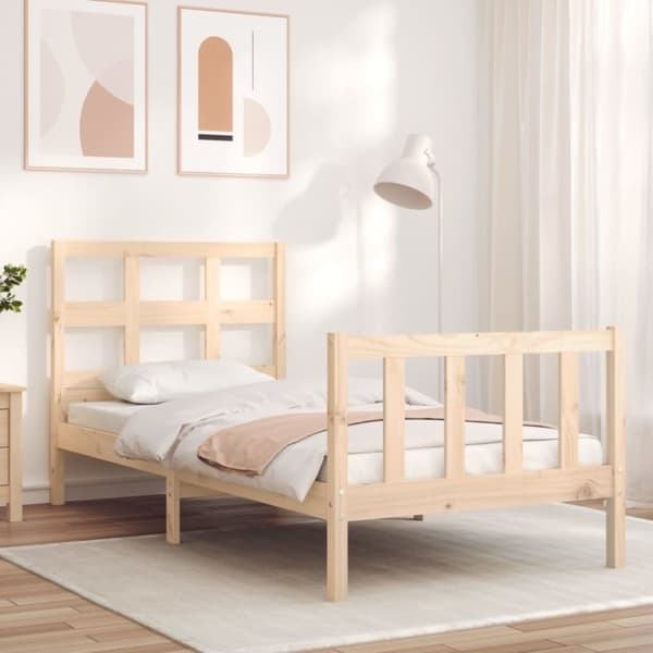 vidaXL Sängynrunko päädyllä 90x200 cm täysi puu - Sängyt & sängynrungot