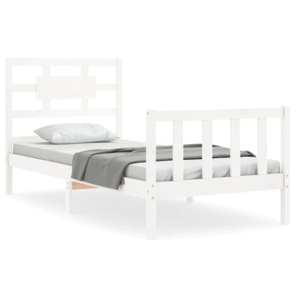 vidaXL Sängram med huvudgavel vit 90x200 cm massivt trä - Sängar & sängramar