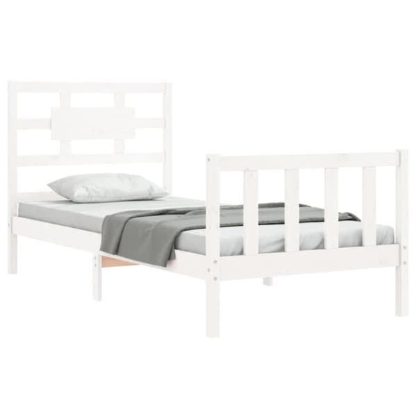 vidaXL Sängram med huvudgavel vit 90x200 cm massivt trä - Sängar & sängramar