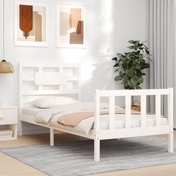 vidaXL Sängram med huvudgavel vit 90x200 cm massivt trä - Sängar & sängramar