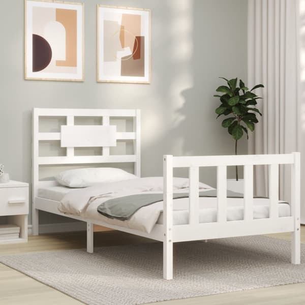 vidaXL Sängram med huvudgavel vit 90x200 cm massivt trä - Sängar & sängramar