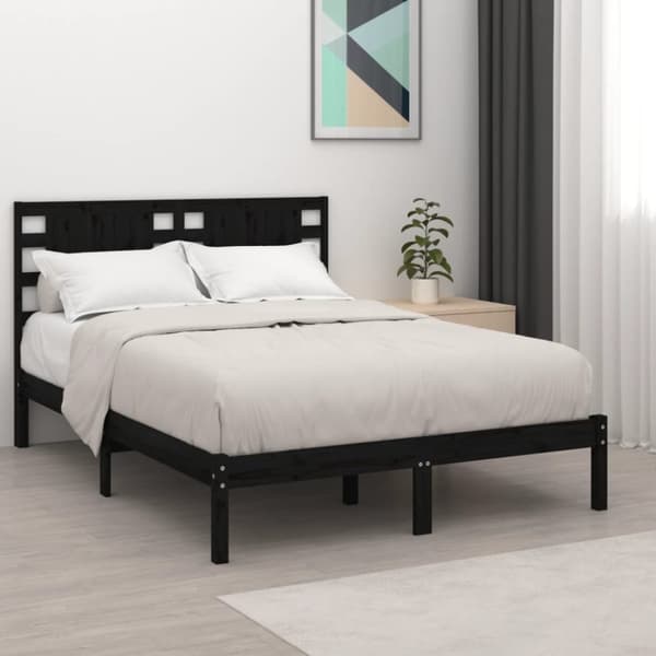 vidaXL sengeramme 200x200 cm massivt fyrretræ sort - Senge & sengeramme
