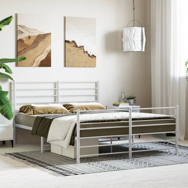 vidaXL sengeramme med sengegavl og fodgærde 120x190 cm metal hvid - Senge & sengeramme