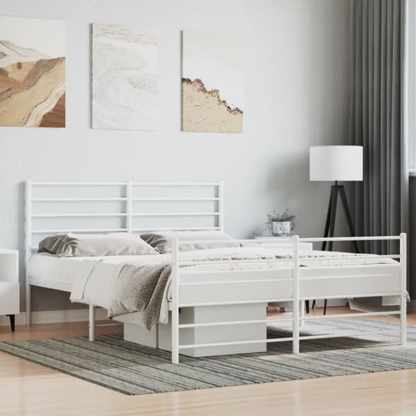 vidaXL sengeramme med sengegavl og fodgærde 120x190 cm metal hvid - Senge & sengeramme