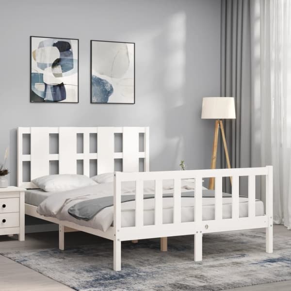 vidaXL Sängynrunko päädyllä valkoinen 120x200 cm täysi puu -  Sängyt & sängynrungot