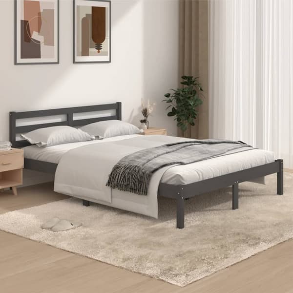 vidaXL sengeramme 135x190 cm dobbelt massivt fyrretræ grå - Senge & sengeramme