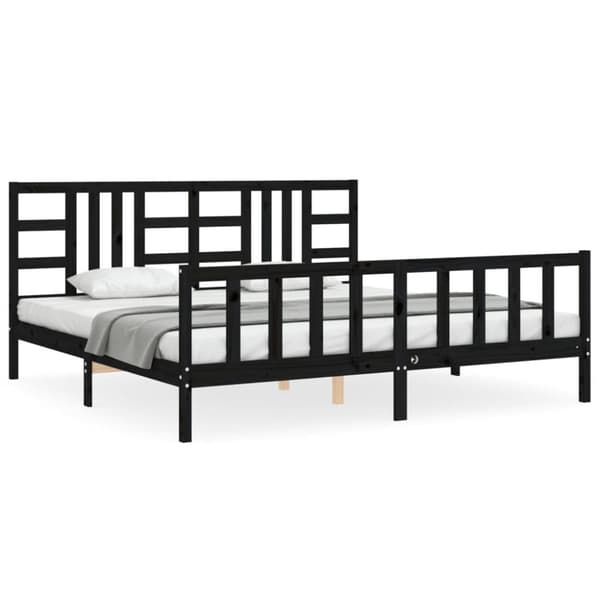 vidaXL Sängynrunko päädyllä musta 200x200 cm täysi puu - Sängyt & sängynrungot