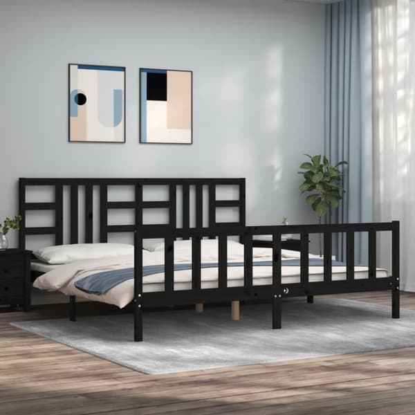 vidaXL Sängynrunko päädyllä musta 200x200 cm täysi puu - Sängyt & sängynrungot