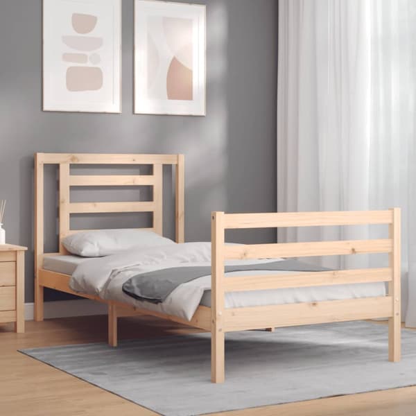 vidaXL Sängram med huvudgavel 90x200 cm massivt trä - Sängar & sängramar