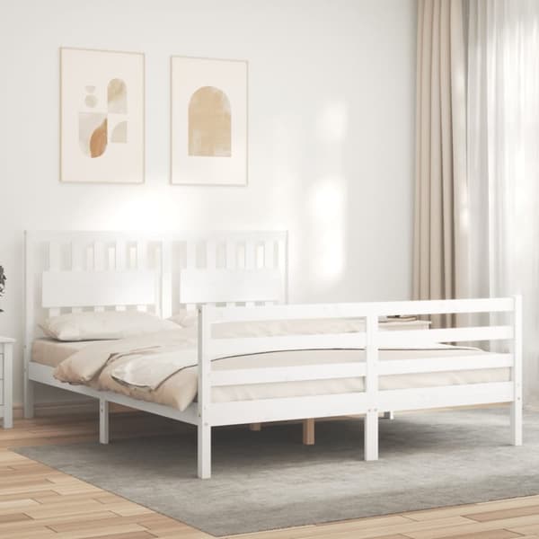vidaXL sengeramme med sengegavl 160x200 cm massivt træ hvid - Senge & sengeramme